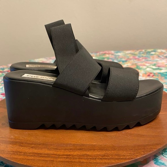 Steve Madden Ramzi Platform Strappy Sandals Black Made In Italy US 5.5 - Picture 6 of 12